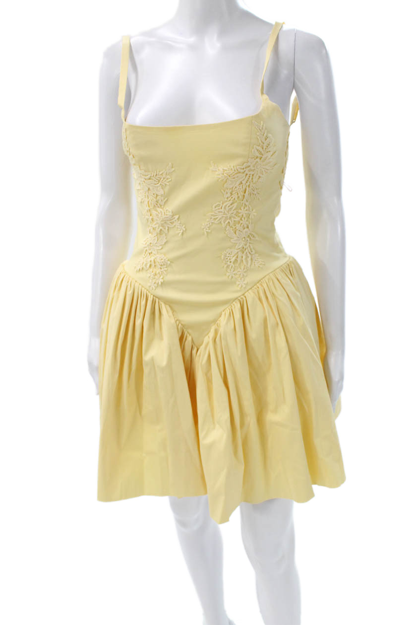Miss Circle Womens Fit & Flare Sundress Yellow Square Neck Buckle Size XS