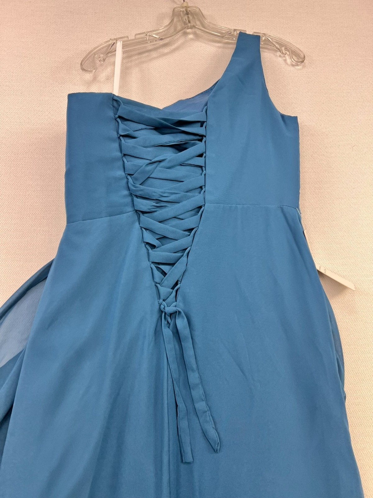 Wear Your Love Womens Chiffon Maxi Bridesmaid Dress One-Shoulder Size 10 Blue