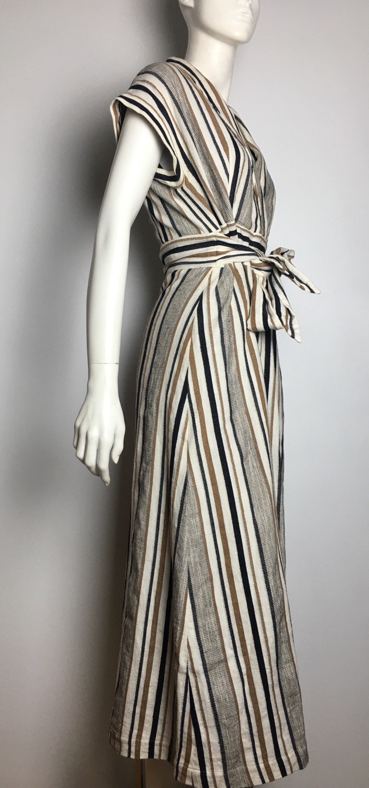 BRORA Striped Wrap Maxi Belted Dress Cotton Linen Blend UK 12
