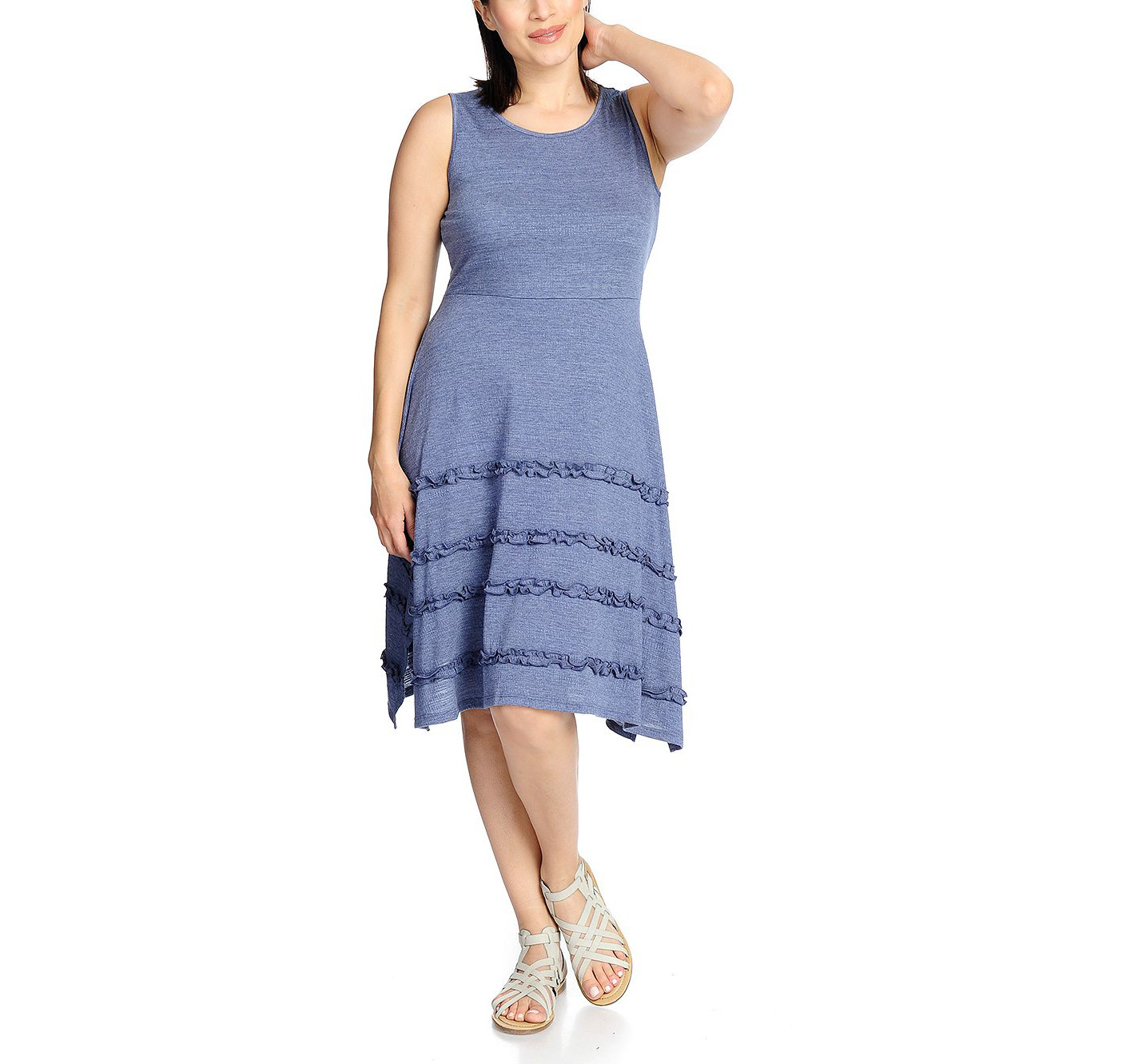 NEW OSO Casuals Stretch Knit Sleeveless Ruffle Detailed 4-Point Hem Dress