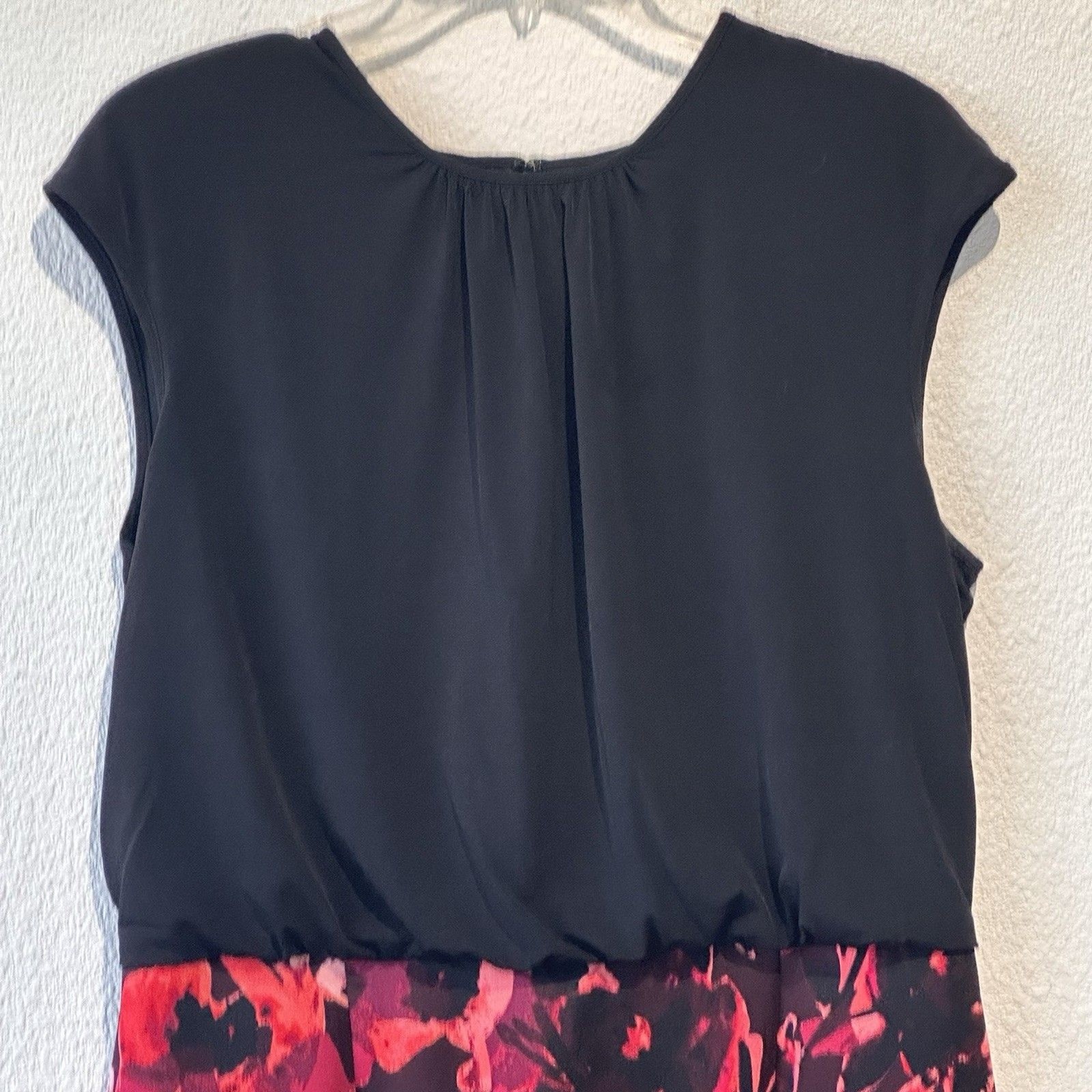 Wisp Marnie Sleeveless Sheath Midi Jersey Dress Black Pink Floral Print Size14