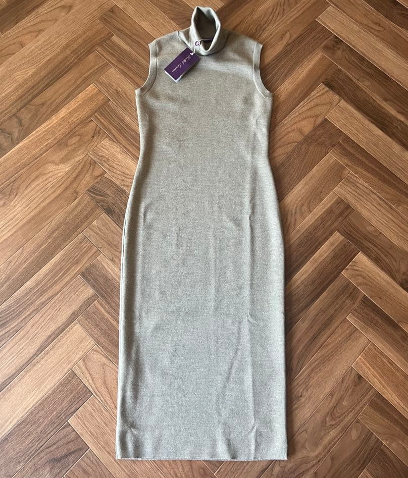 RALPH LAUREN PURPLE LABEL Long Knit Dress Womens XS Charcoal Grey Wool Italy