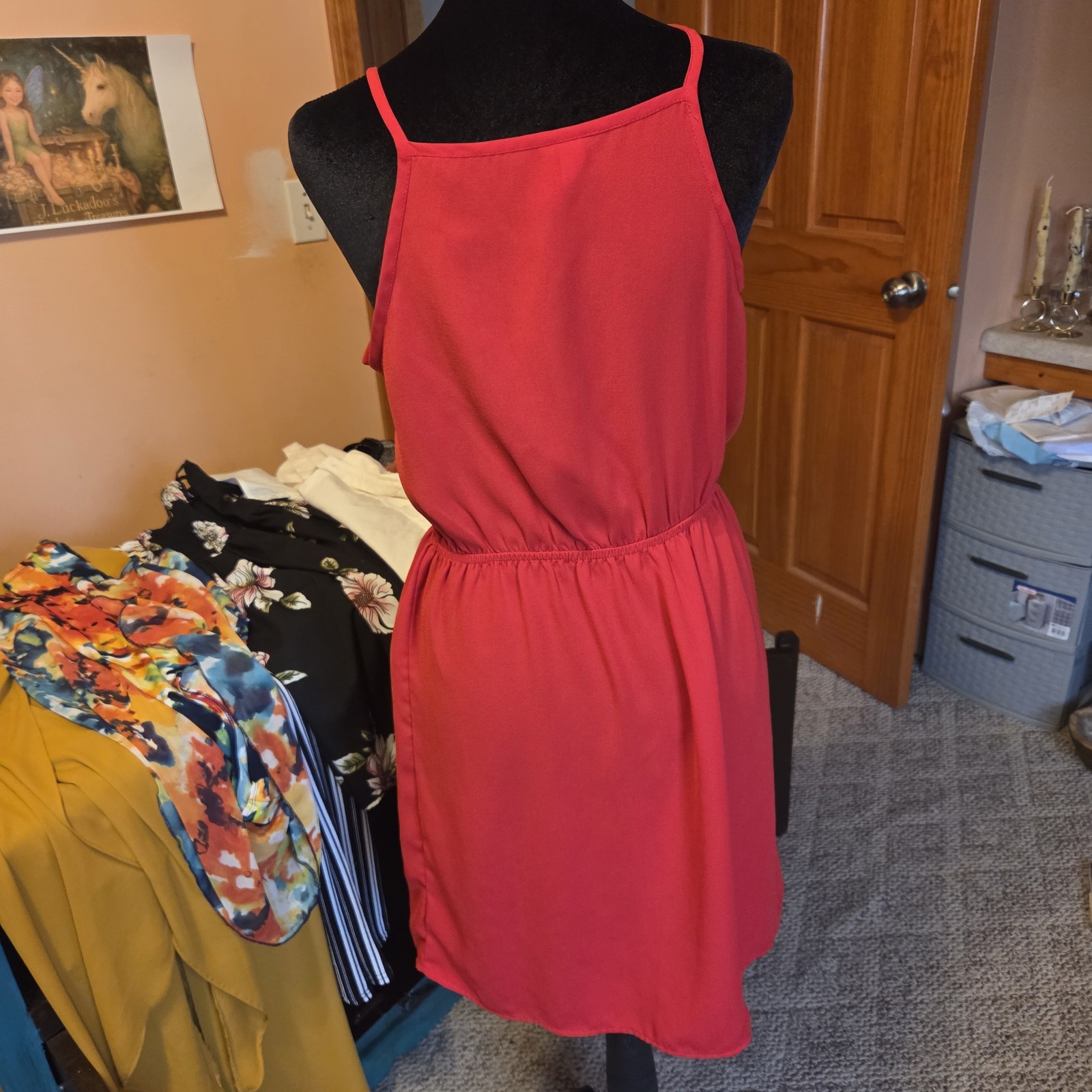 ALYA 100% Polyester Red Sleeveless Ruffle Mini Dress Size M