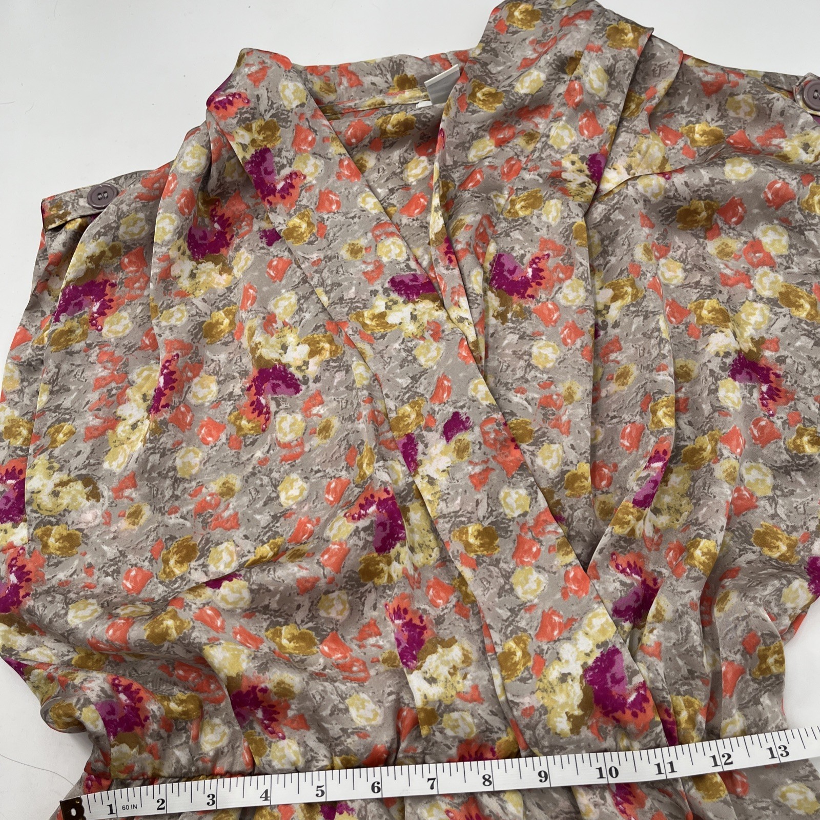 Gold & Orange Floral Mini Faux Wrap Dress Kimono Style Wedding Guest Garden Sz S