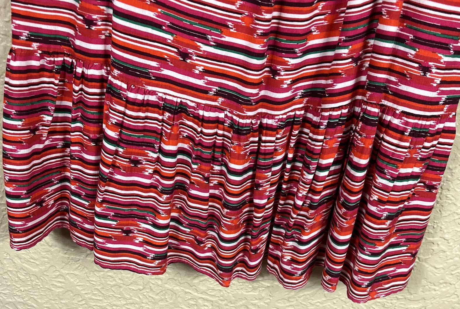 Loft Ikat Smocked Back Adjustable Strap Lined Ruffle Hem Sundress Women’s 10
