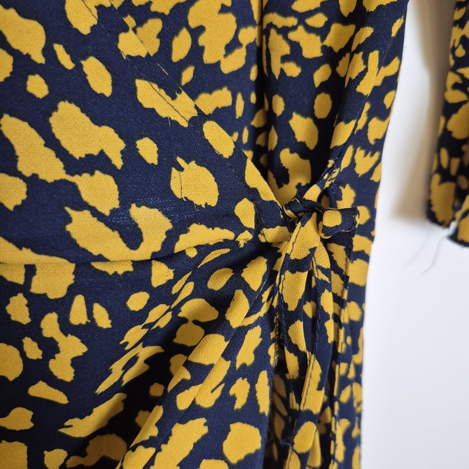 CY S/M Black Yellow Ruffle Frill Wrap Dress 3/4 Sleeve Tea Dress
