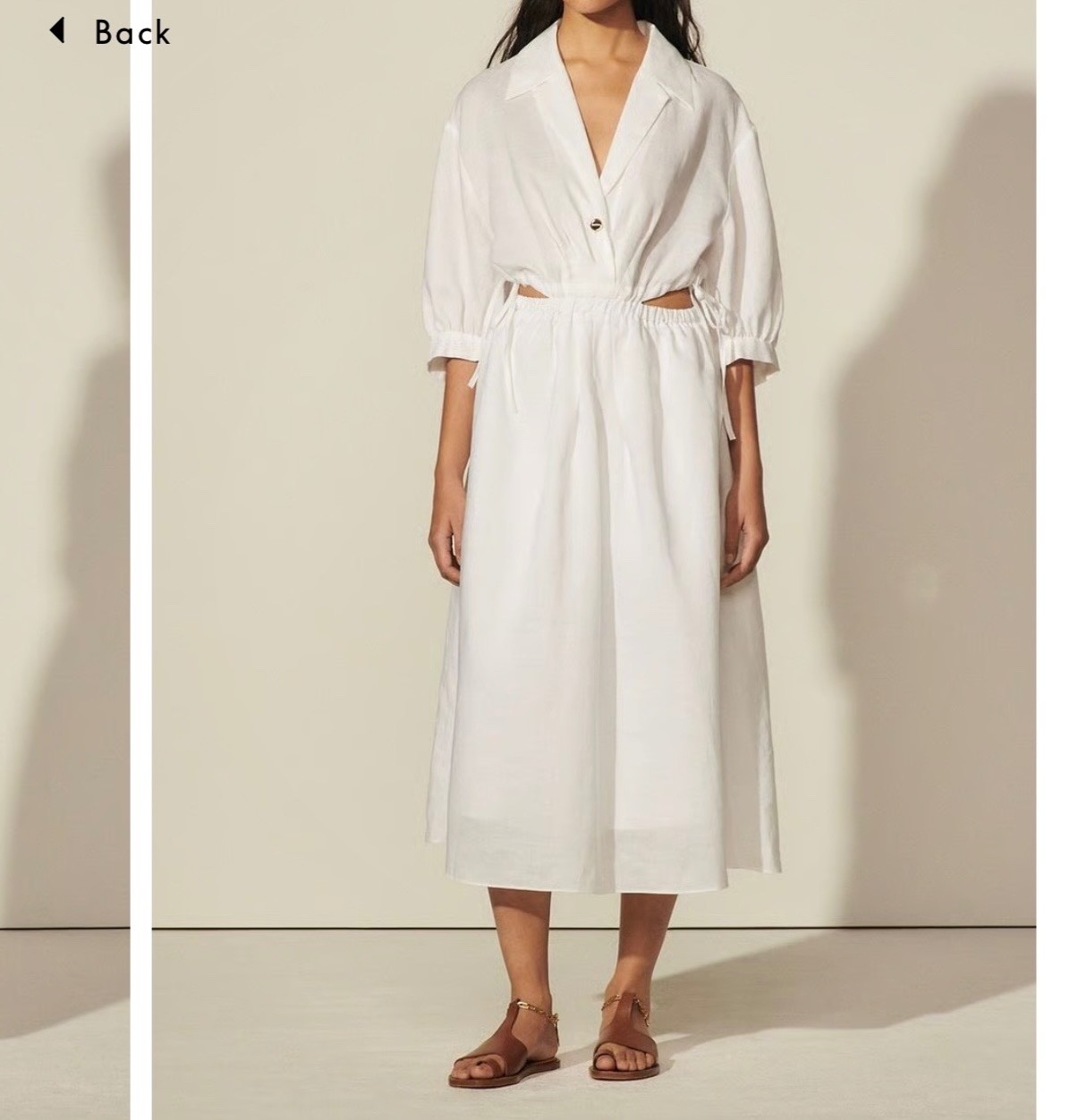 Sandro Paris SFPRO01808 White Ramie Side Cut-Out Midi Dress | Puff Sleeve | 34