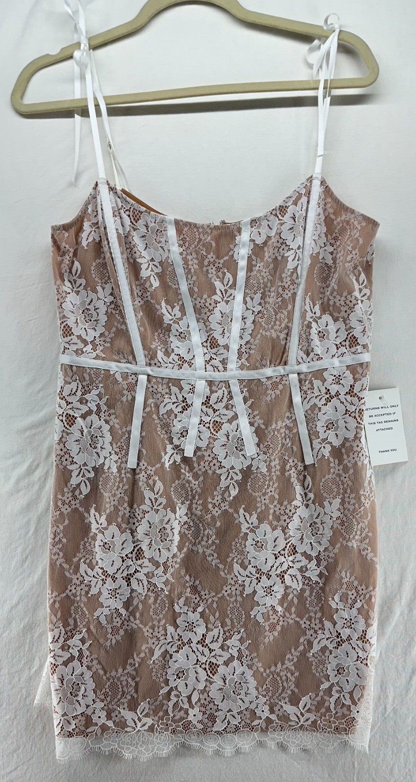 NEW For Love & Lemons Cheyenne Lace Mini Dress M Revolve Nude Ivory Bridal