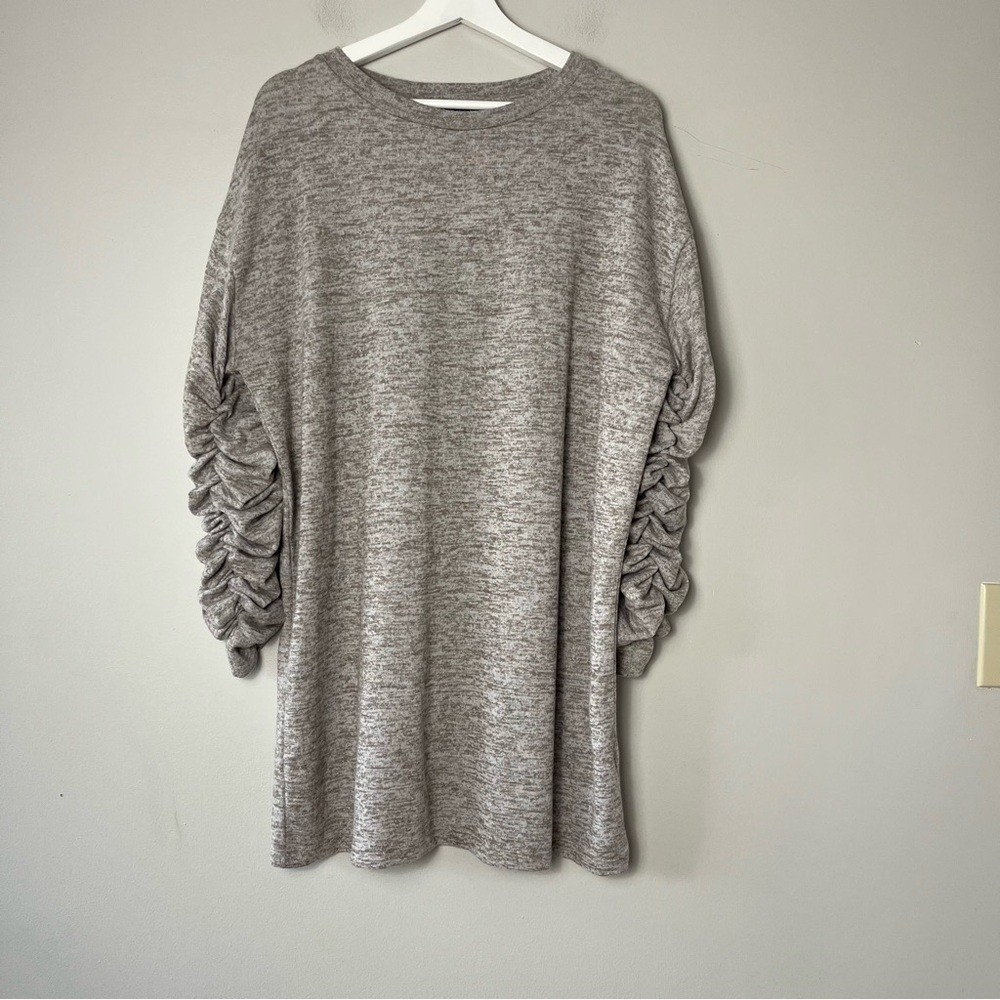 Zara Cinched Long Sleeve Cream Tan Soft Lightweight Oversized Sweater Dress Med