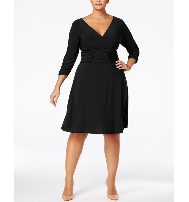 NY Collection Womens Plus 2X Black Ruched A Line Dress NWT AR39