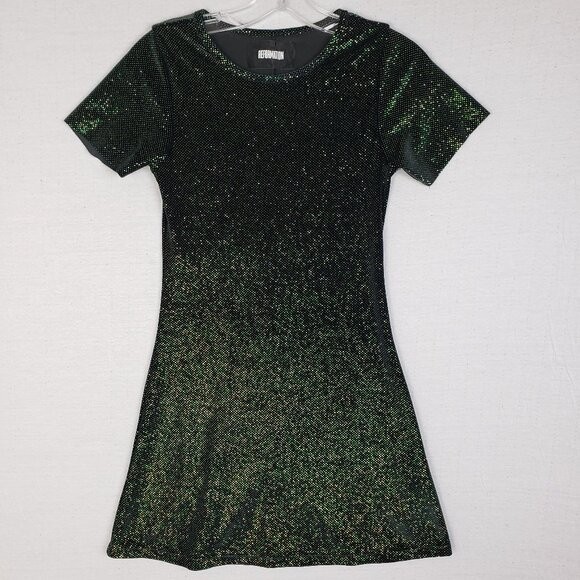 REFORMATION Glitter Mini Dress Shimmer Short Sleeve Fitted size XS Stretch