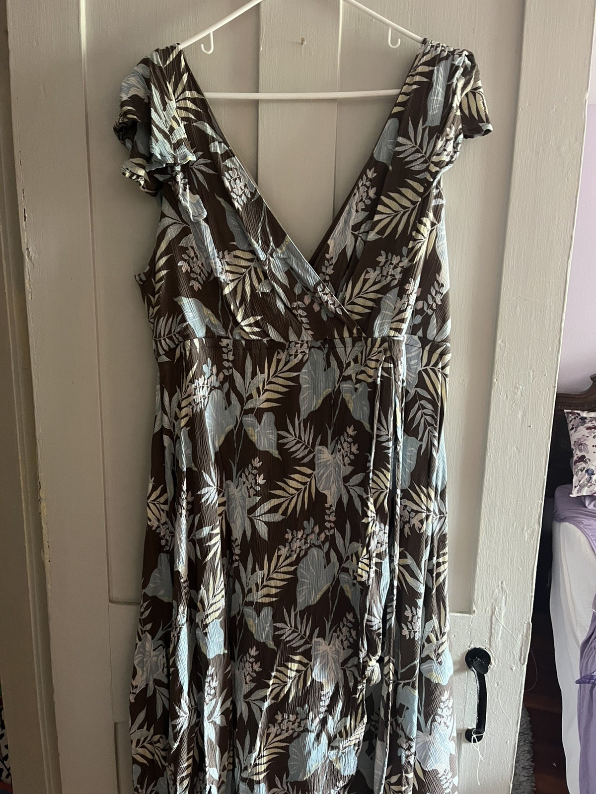 Torrid Jumpsuit Dress 2X High Low Maxi Shorts Open Full Slit Floral Brown Beach
