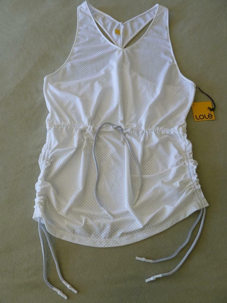 NWT LOLE Paloma White Ruched Drawstring Sides & Waist Razorback Dress/Coverup S