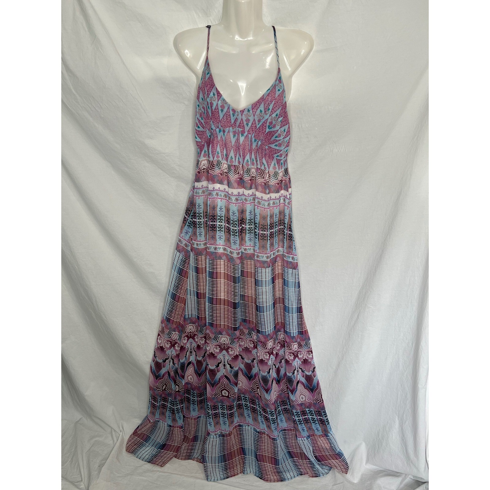 Anna Sui x O’Neill Cloudburst Purple Strappy Maxi Dress Sz M Boho Beach Festival