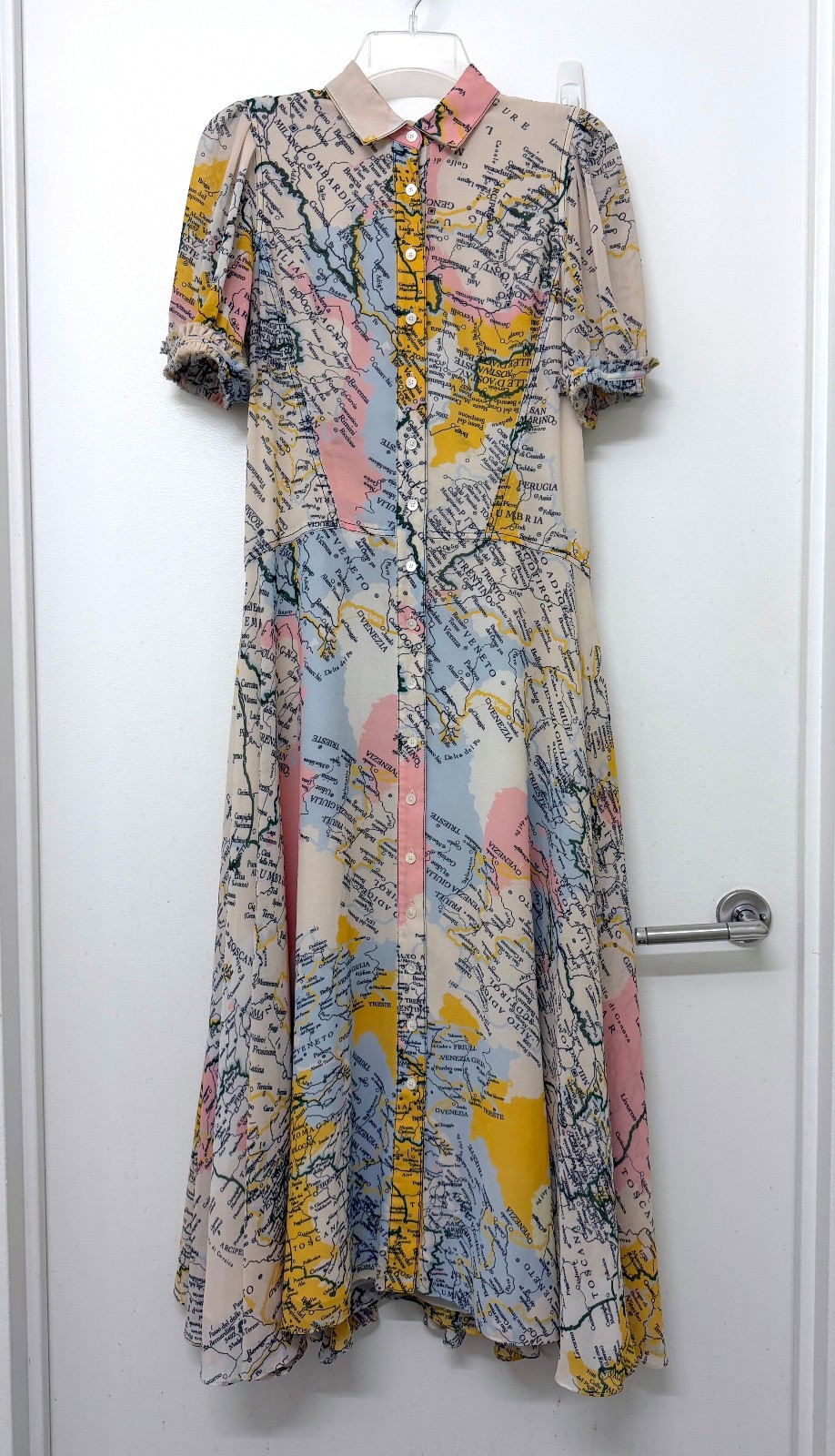 Derek Lam 10 Crosby Map Print Midi Shirt Dress Italy Short Sleeve 4