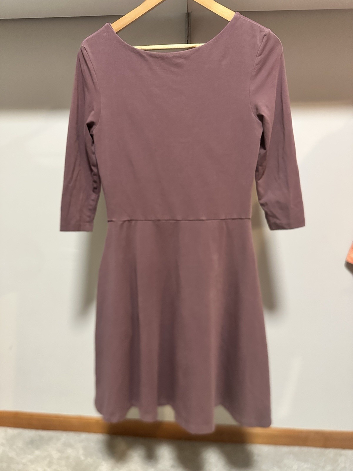 Pact Women’s Medium Mulberry 3/4 Sleeve Knit Dress Organic Cotton, Midi A Line