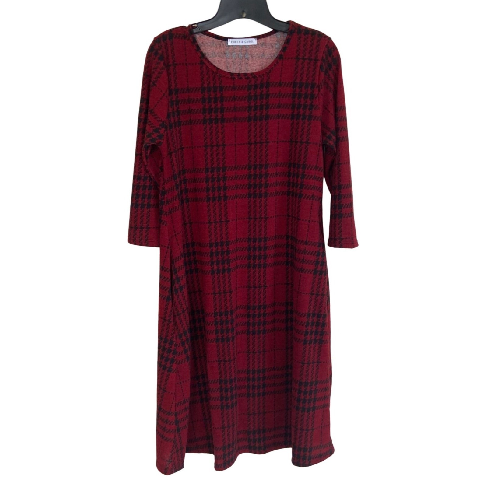 Chris & Carol Sweater Dress Medium 96% Polyester 4% Spandex Red & Black Office