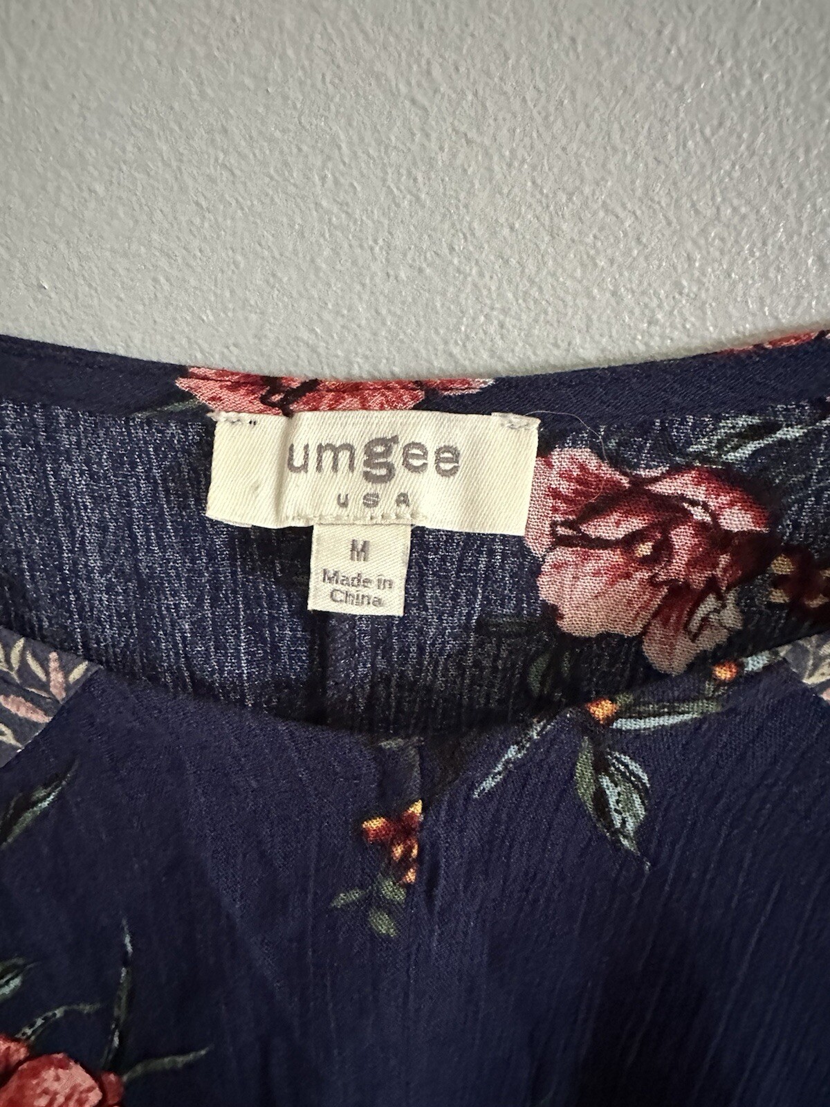 Umgee Boho Floral Dress Batwing Sleeves Women’s Size M Peasant Style Hi Low Hem