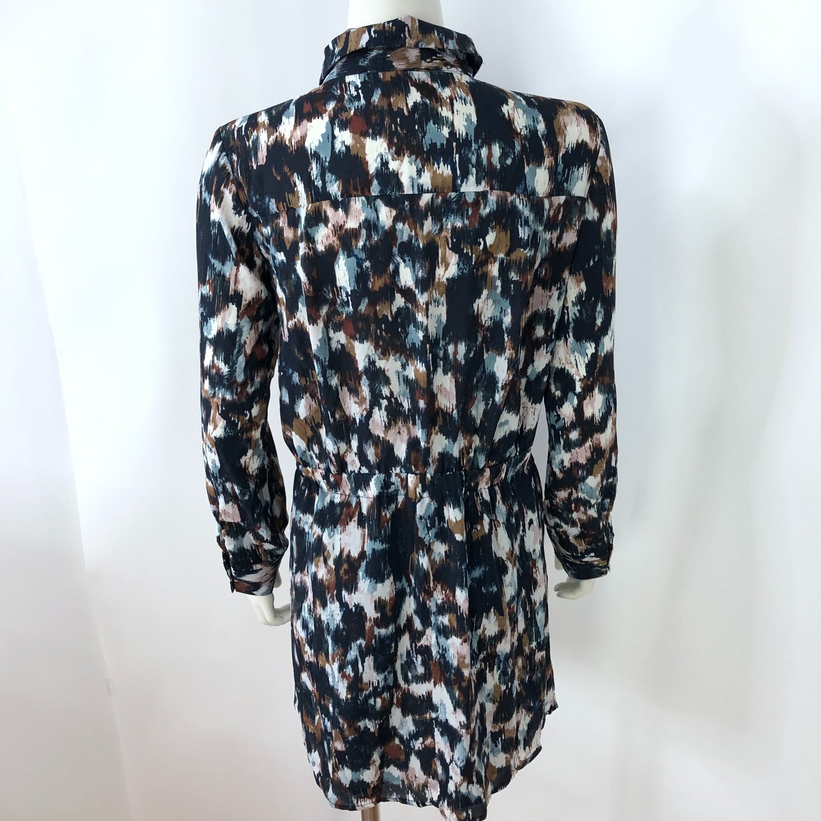 Olivaceous Large Collared Drawstring Knot Tie 100% Polyester Mini Dress Blue