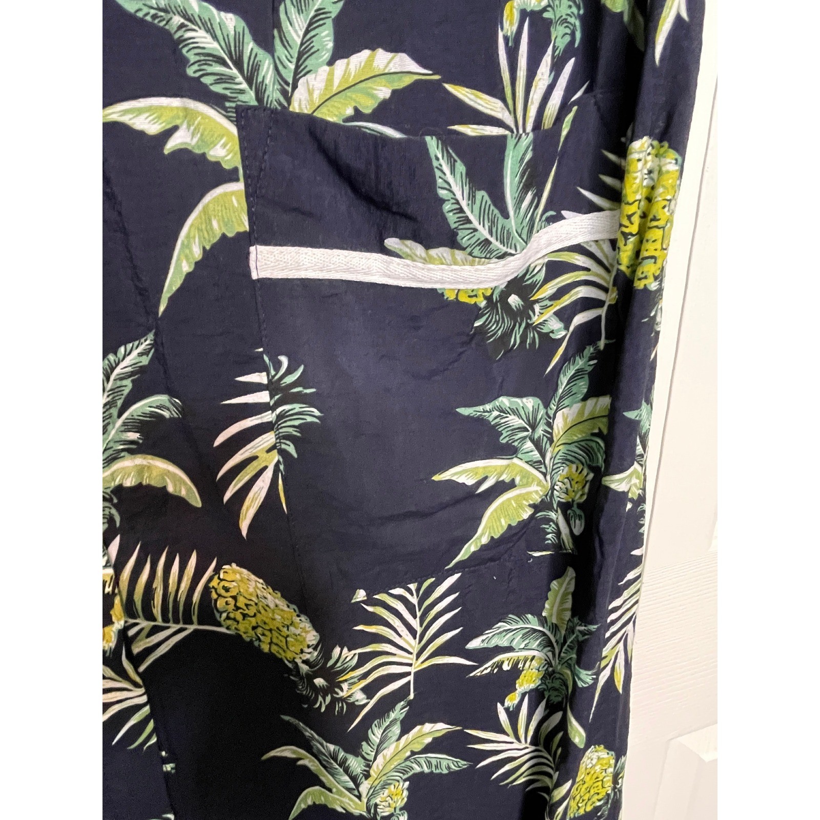 Ekouaer Pineapple House Dress Snap Front Muumuu Coastal Boho Navy Cotton Large