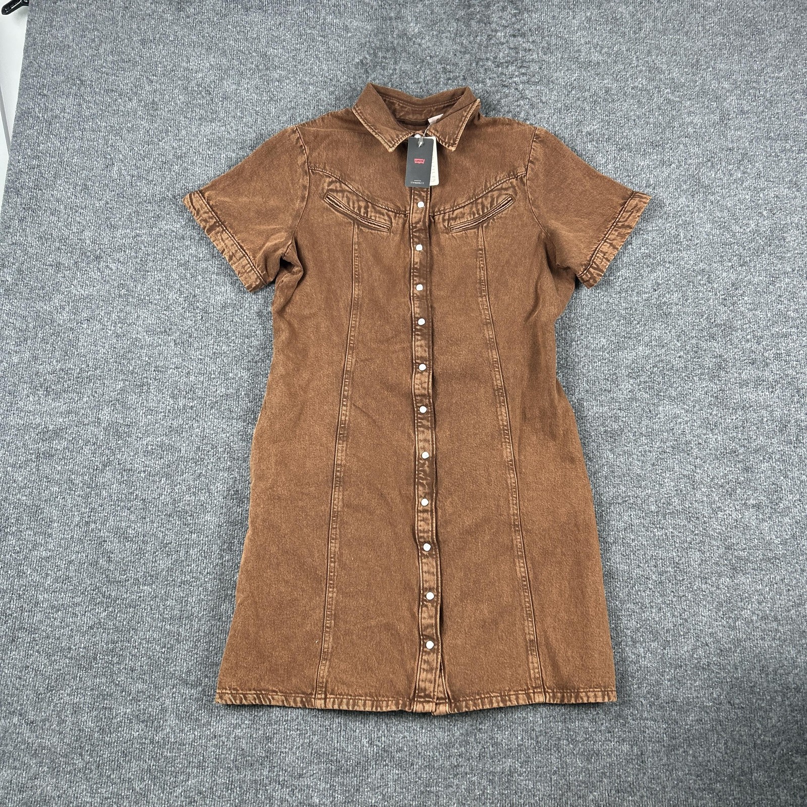Levi’s Shirt Dress Womens Large Brown Denim Short Sleeve Button Front Western