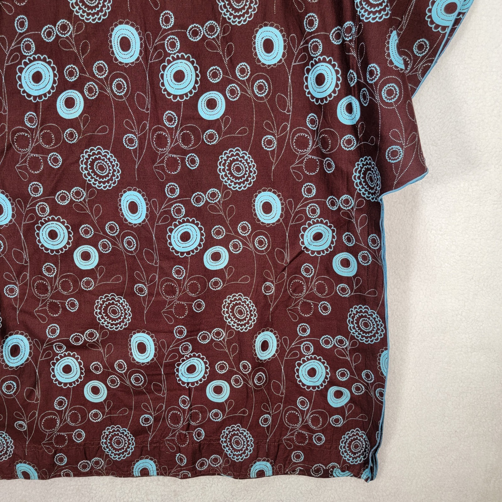Brown Cotton Floral Retro Slit Flutter Kaftan Midi Eccentric Women Dress Size XL