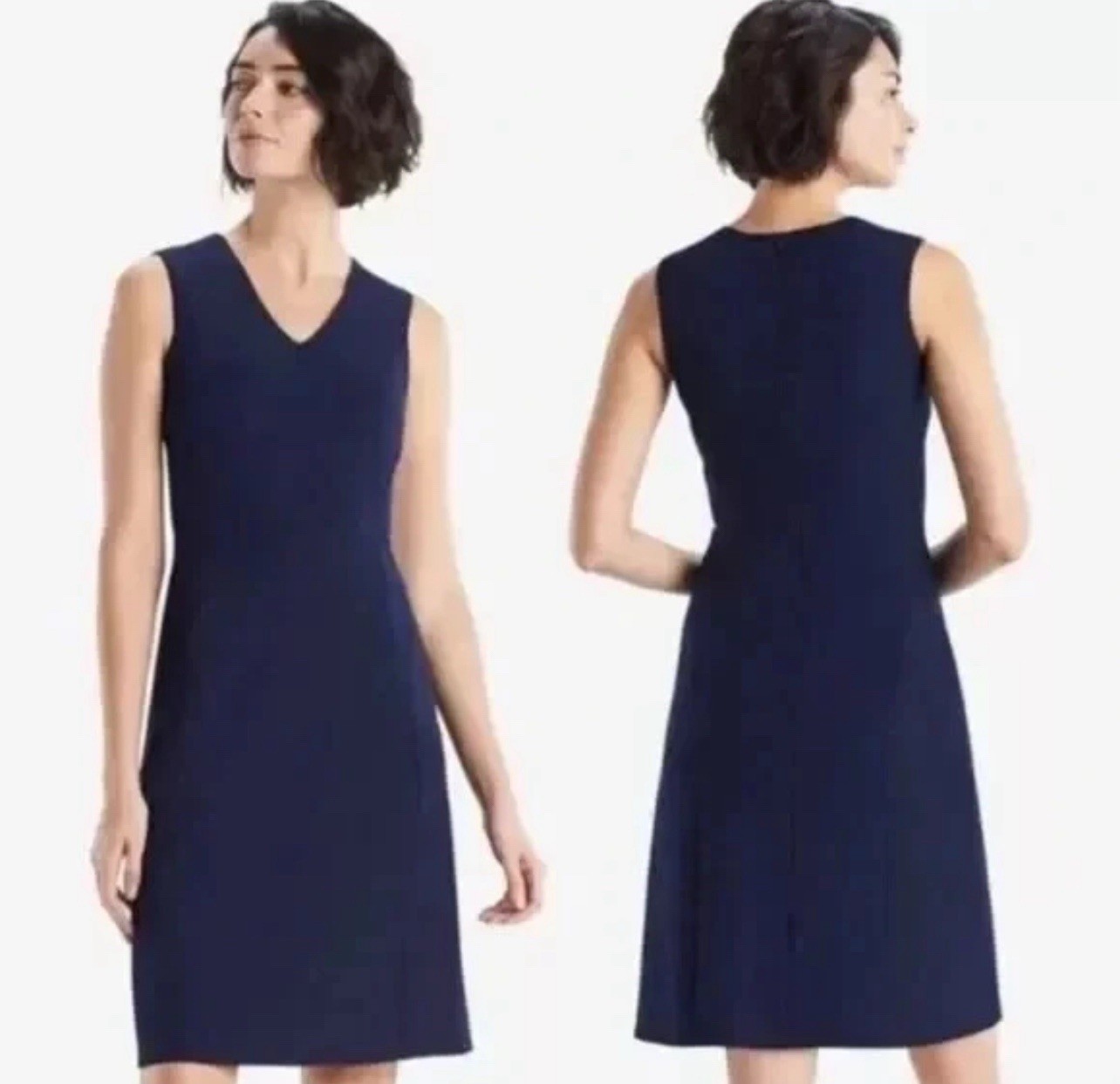 MM Lafleur “Annie” Dress Size 4 Sheath Sleeveless Midi Indigo Blue V-Neck