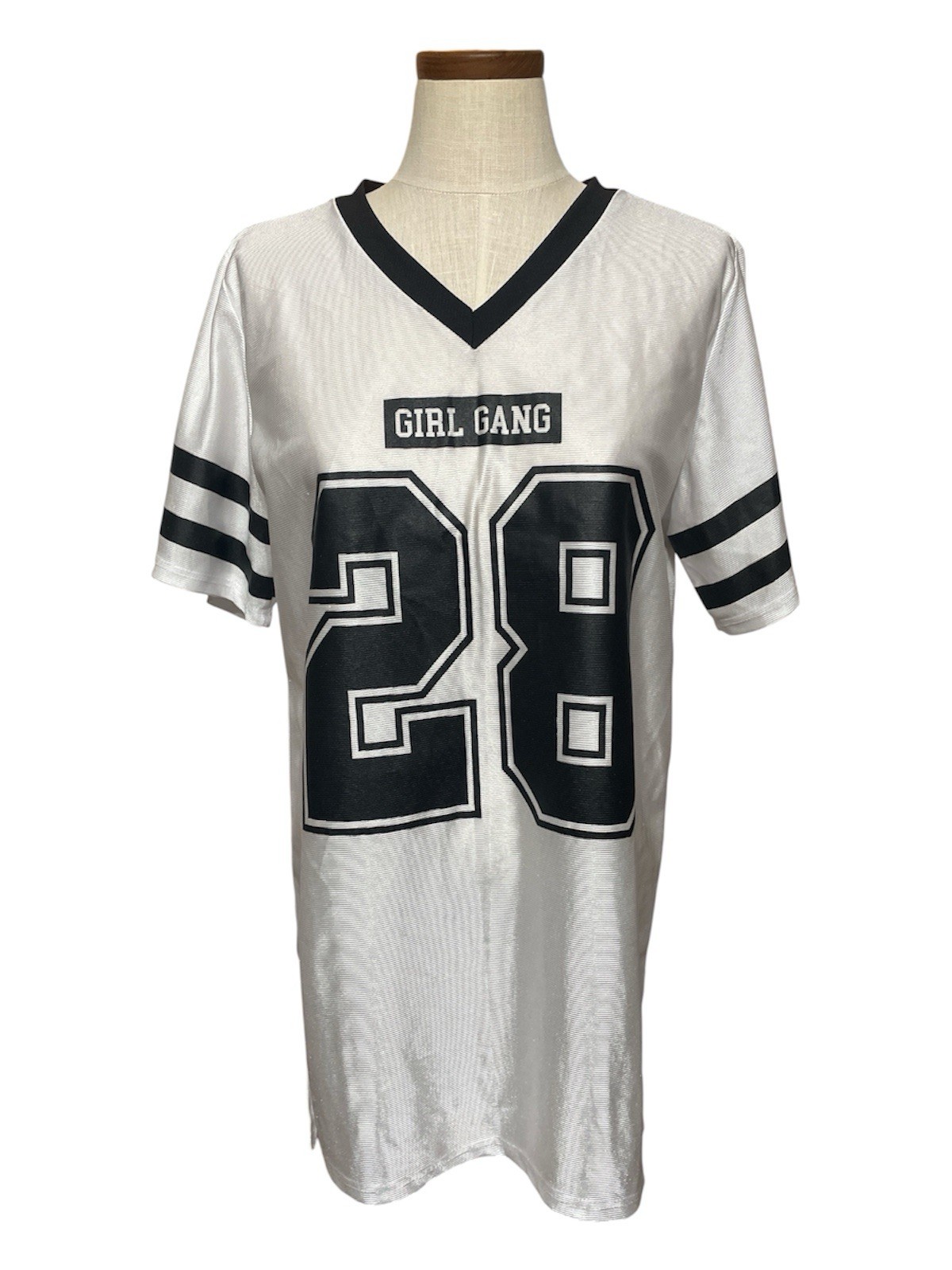 •Fashion Nova White & Black V‑Neck Jersey Dress