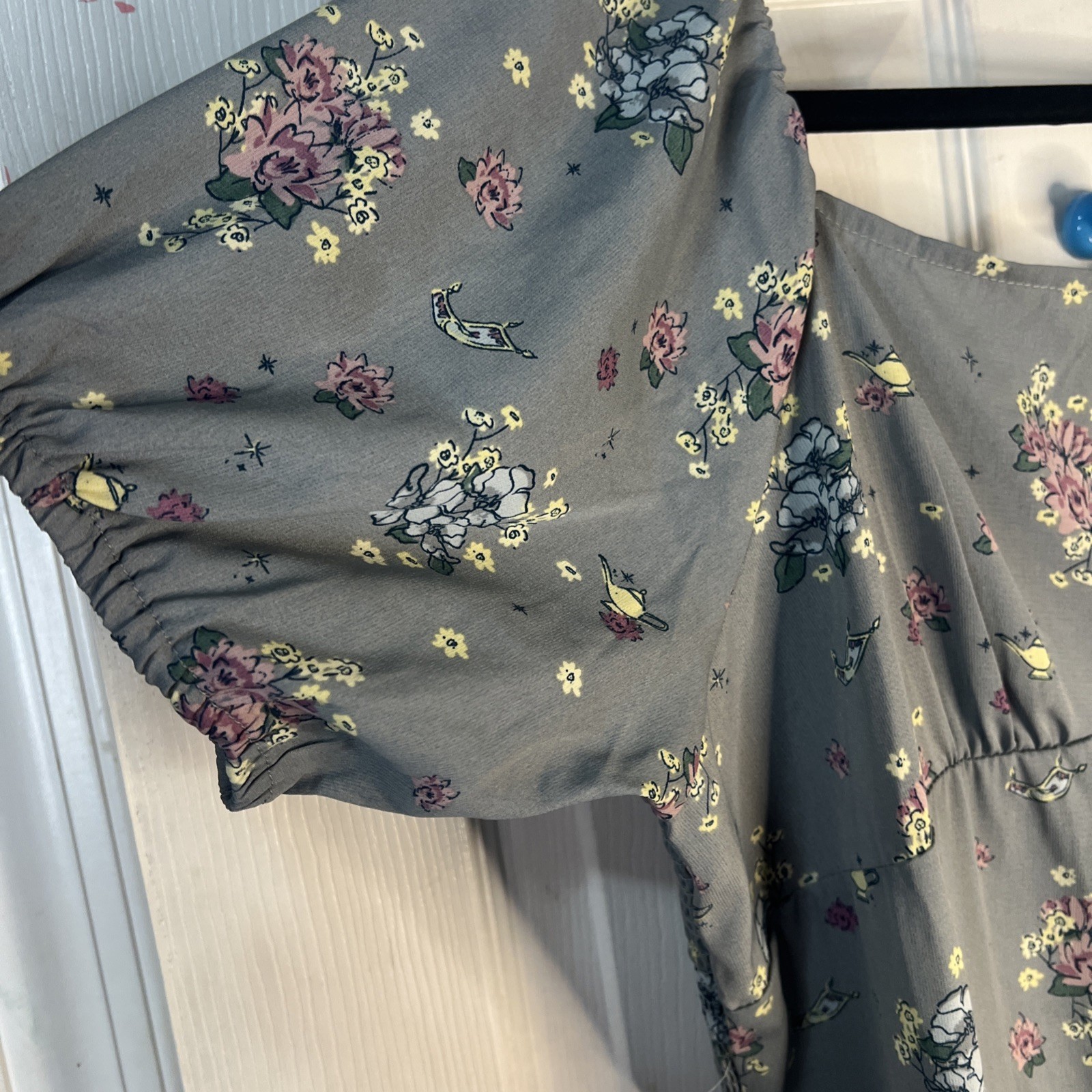 Disney Parks Womens Aladdin Jasmine Floral Print Midi Sundress Dress Gray Sz XL