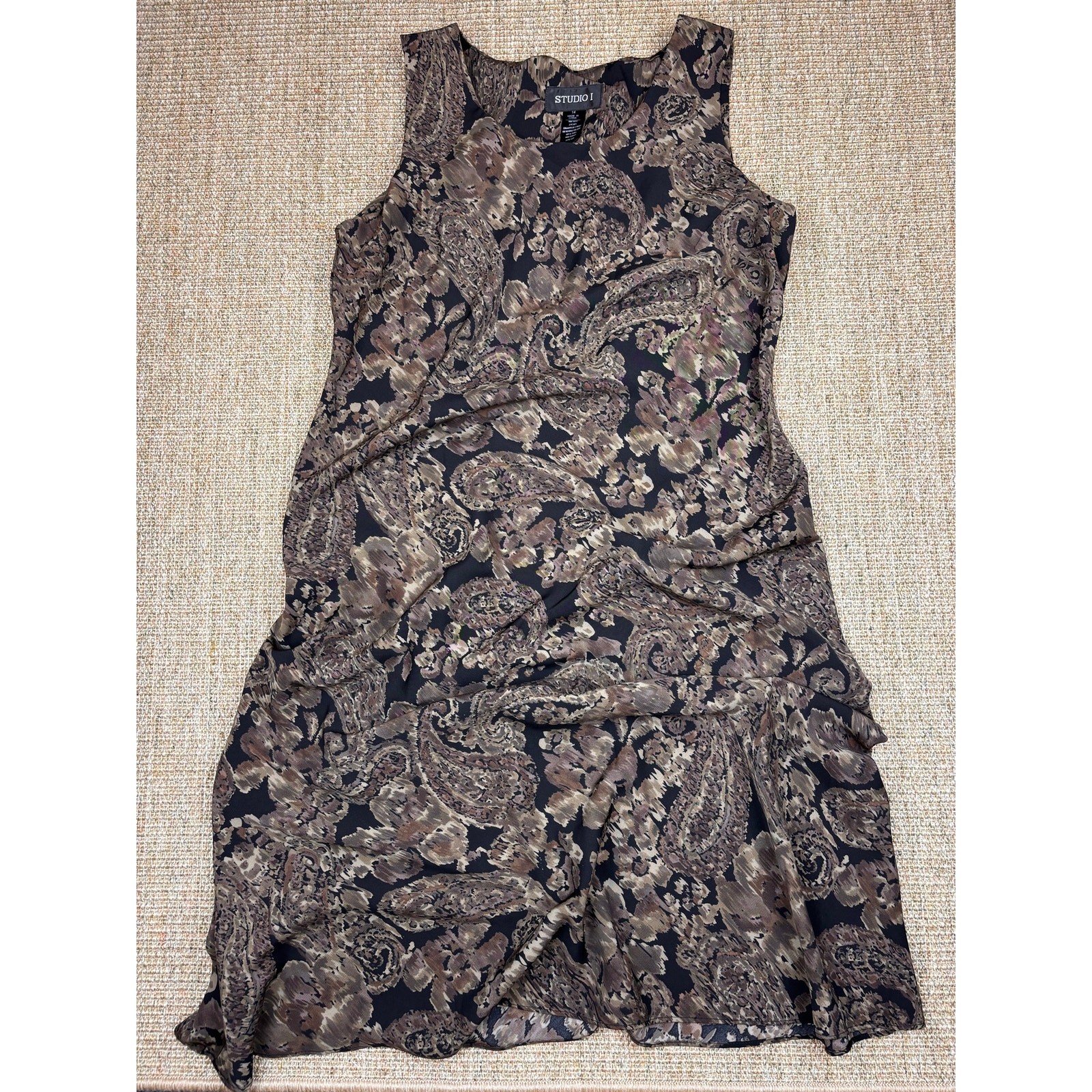 Studio 1 Paisley Print Sleeveless Dress Women’s Size 14 Black Brown