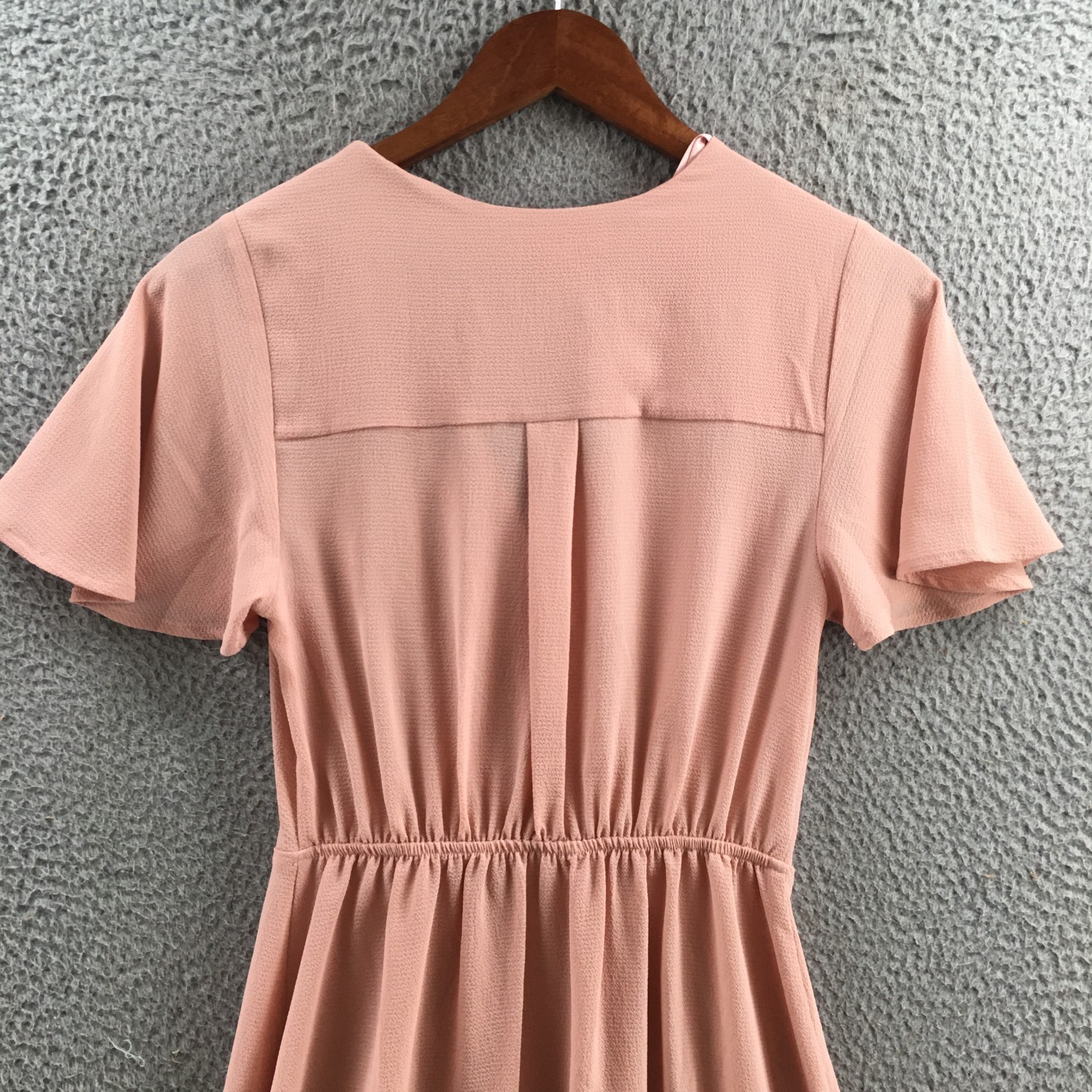 Monteau Fit & Flare Wrap Dress Womens Small Pink Short Sleeve Tie Waist Casual