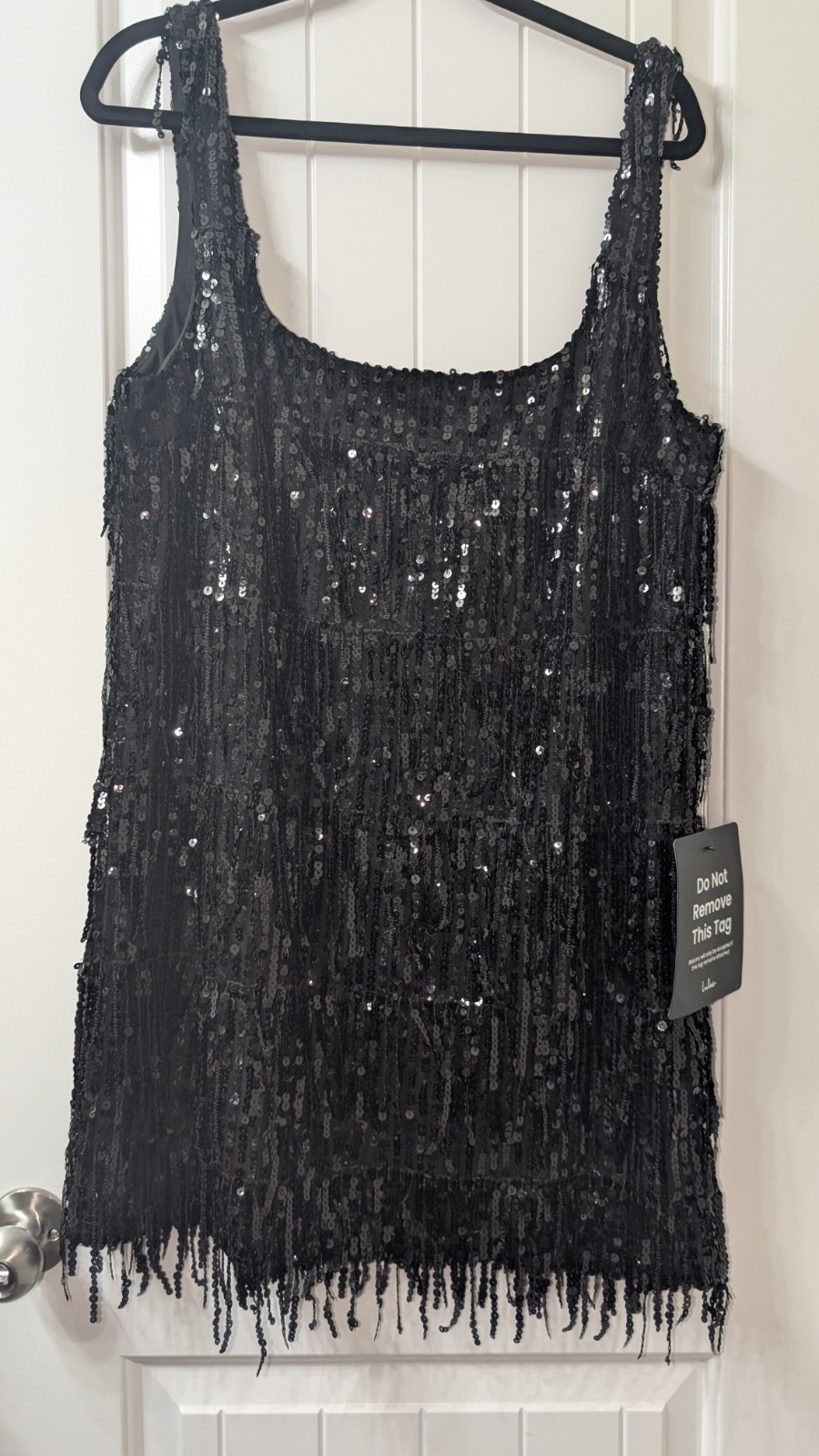 Lulus Black Sequin Fringe Sleeveless Scoop Neck Mini Dress Lined Size XL