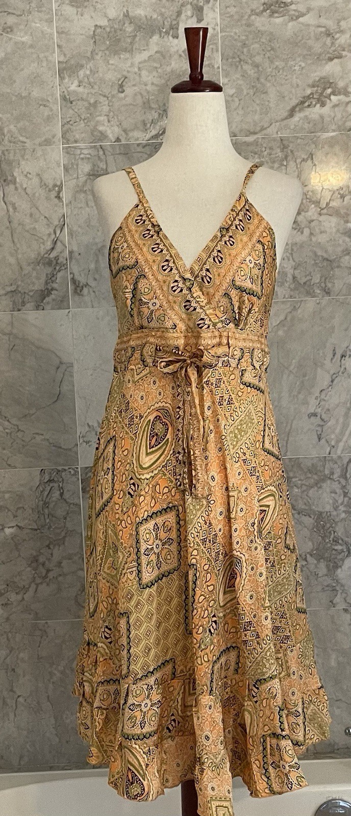 India Boutique Orange Green Batik Boho Sundress OS