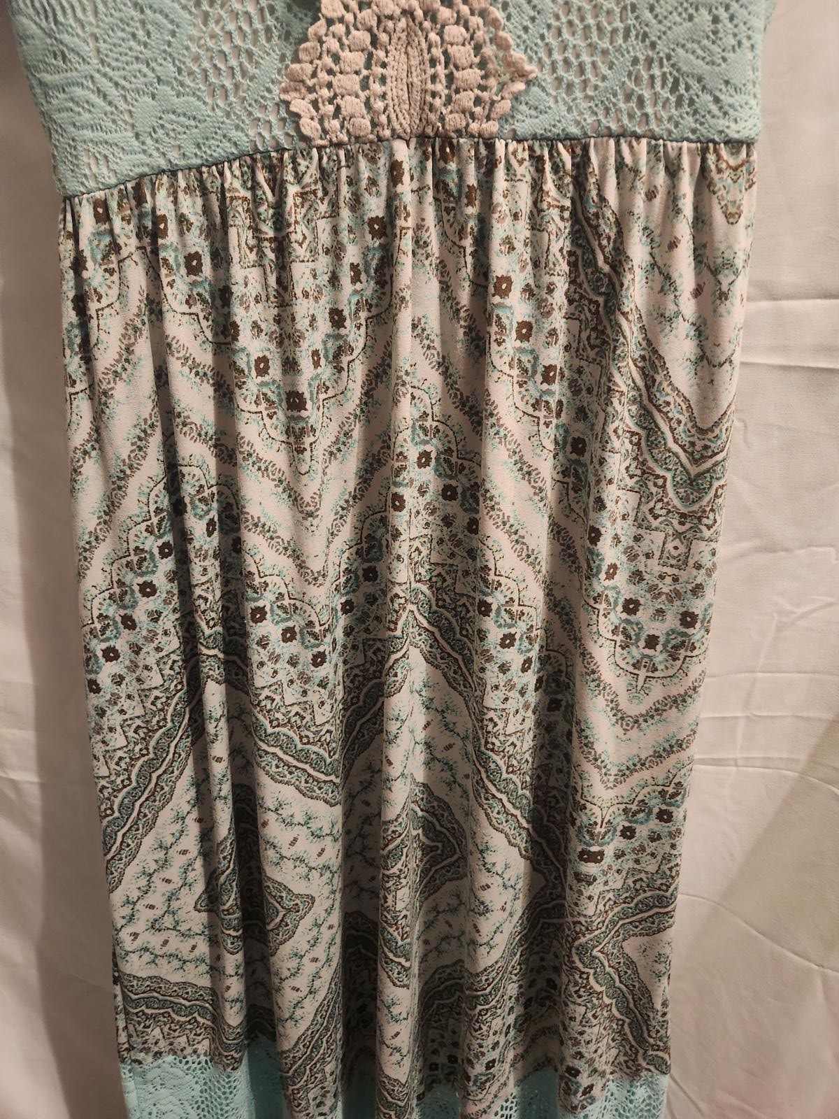 Y2K Vanity Lace Print Strapless Dress. Women’s Size Small. 52 inches long.