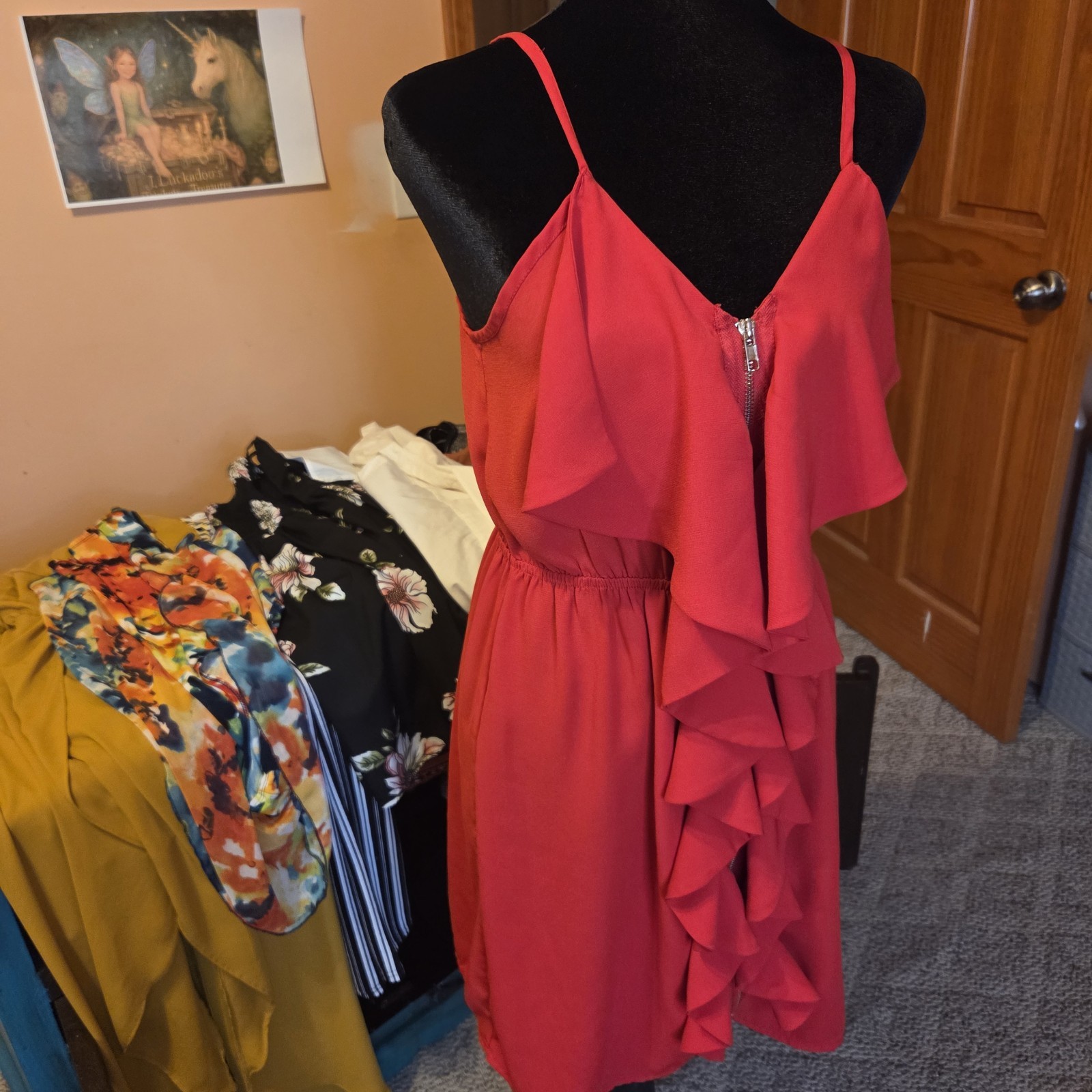 ALYA 100% Polyester Red Sleeveless Ruffle Mini Dress Size M