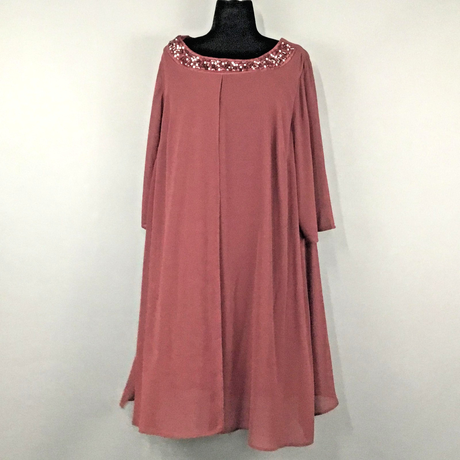 May Denise Dress Womens 2XL Mauve Pink Sequin Neckline Long Sleeve Flowy M.O.B.