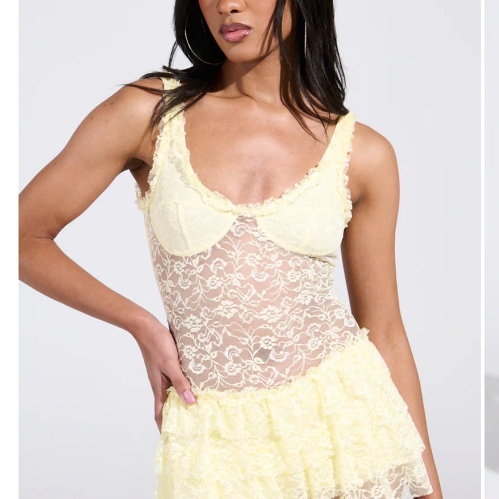 Akira Dreaming About You Yellow Lace Sleeveless Dress with Fitted Panties: 1X