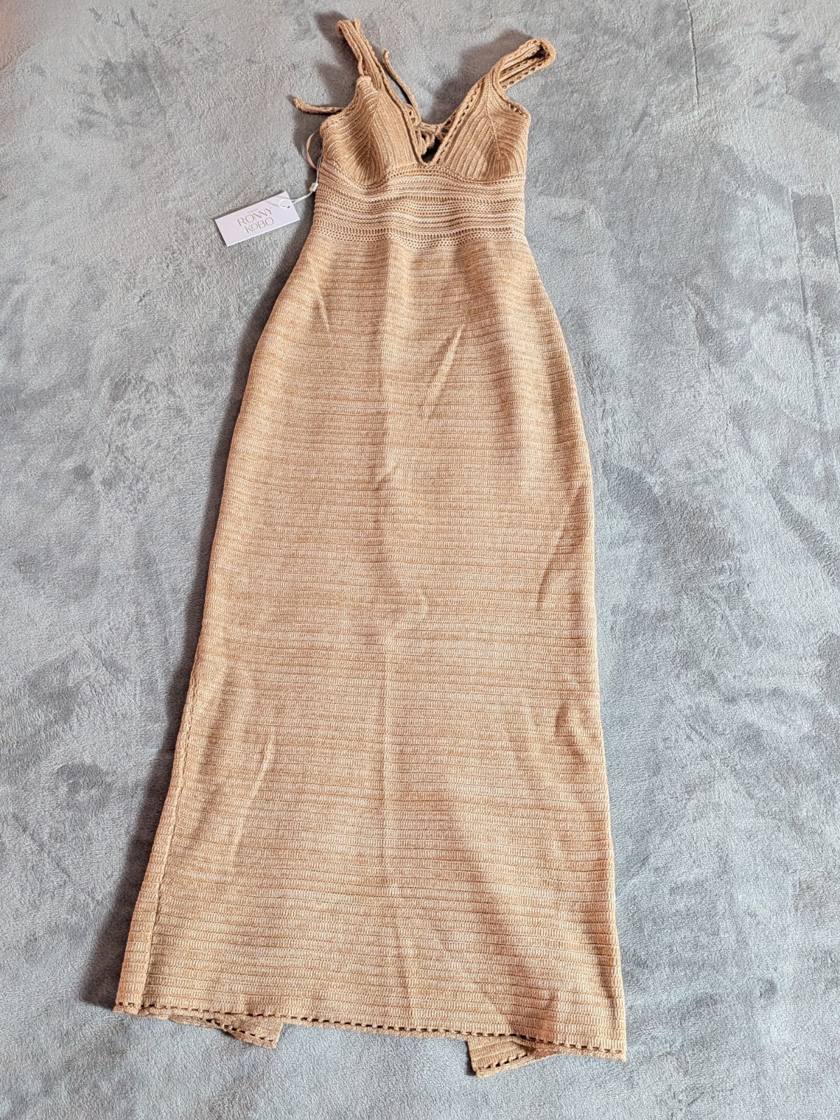Torn By Ronny Kobo Collection Beige Knit Maxi Dress NWT Sz L