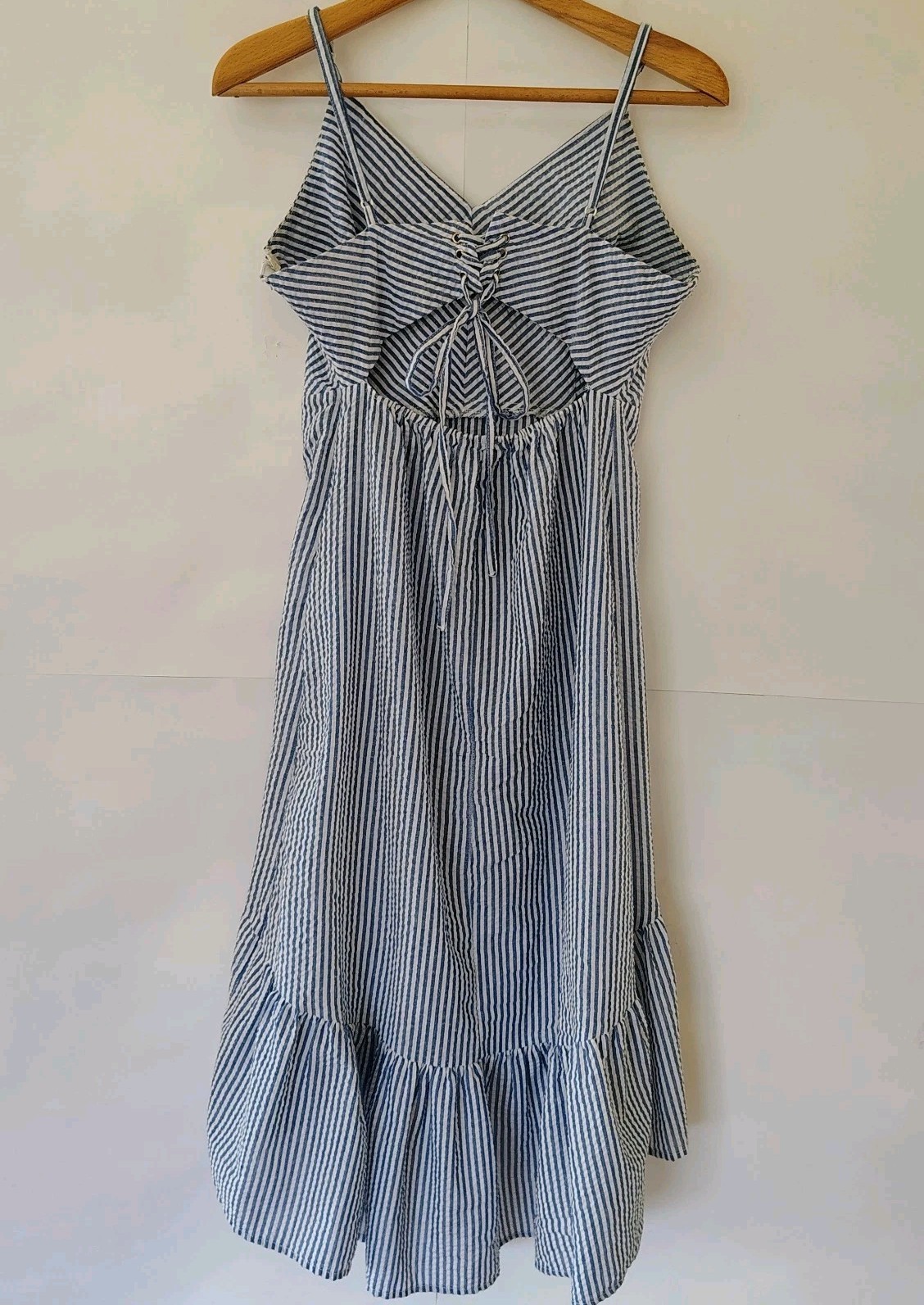 Striped Tiered Midi Sundress L Corset Coastal Cowgirl Cottage Beach Boho Western
