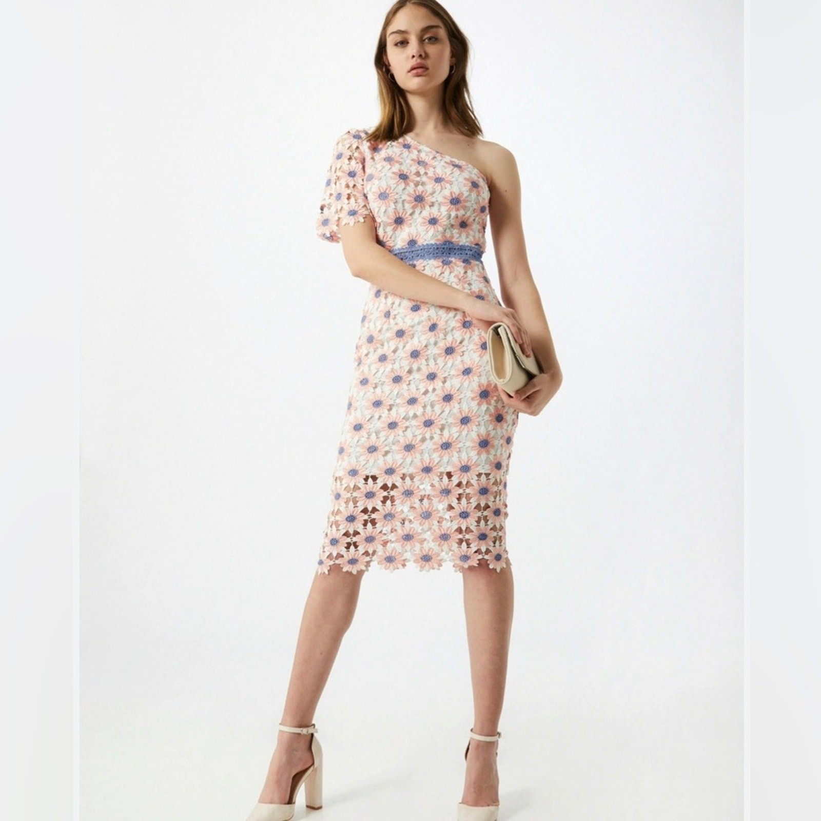 Chi Chi London Winona One Shoulder Lace Special Occasion Midi Dress Size 12 NWT