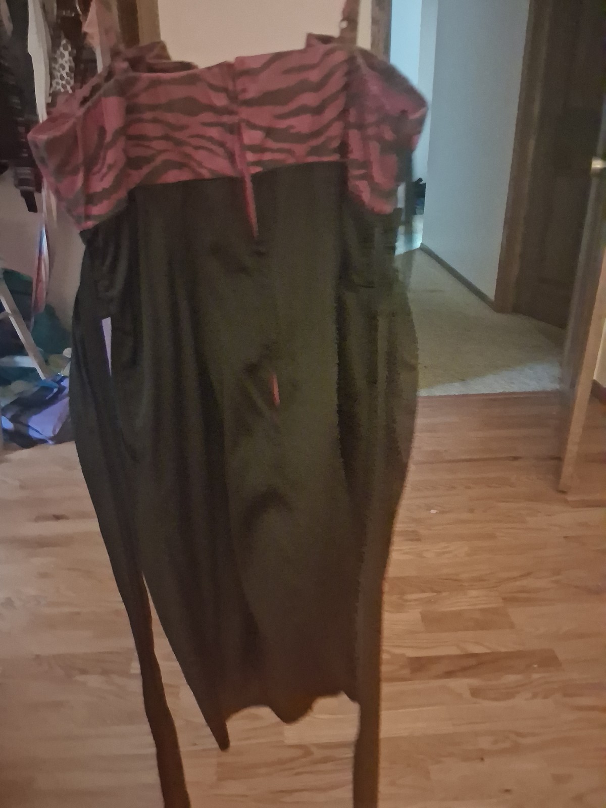 B. Wear Black/Purple Zebra Print Spaghetti Strap Knee Length Dress With Pockets