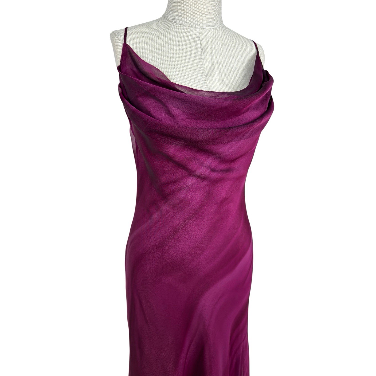 Plum Chiffon Cowl Neck Slip Maxi Evening Dress Bias Cut Bridesmaid Gown Y2K