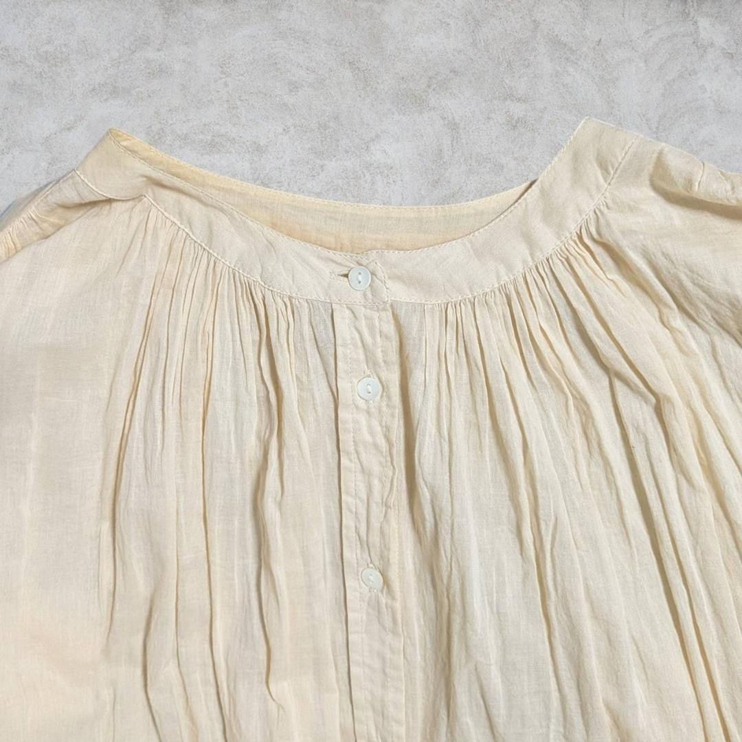 relume Journal Standard Long Dress Beige Belted No Collar Gather Cotton Size 38