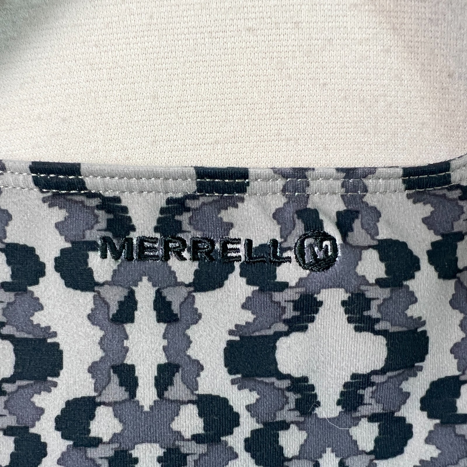 Merrell Womens M Gray Print Opti Wick UPF Strappy Dress Shelf Bra Beach Active