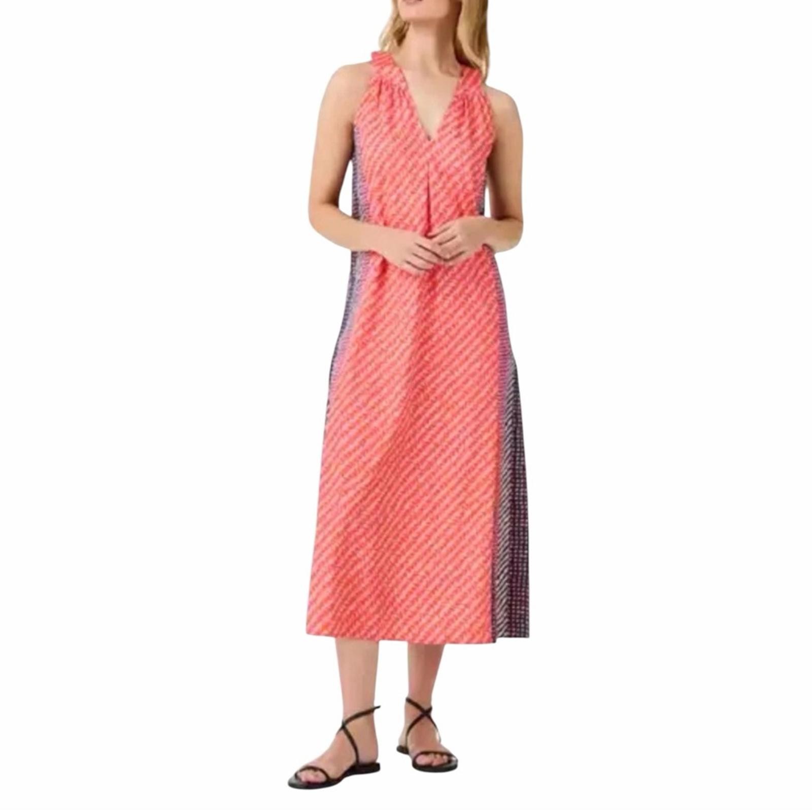 NIC+ZOE Spotty Stripes Sleeveless Midi Dress in Coral Pink Multi New Size Small