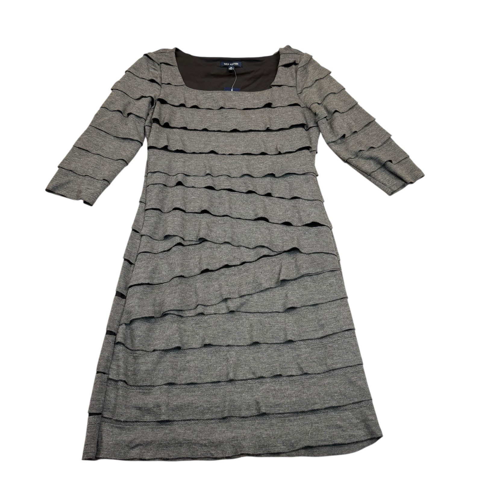 Max Edition Gray Ruffle Knit Dress 3/4 Sleeve NWT Size M