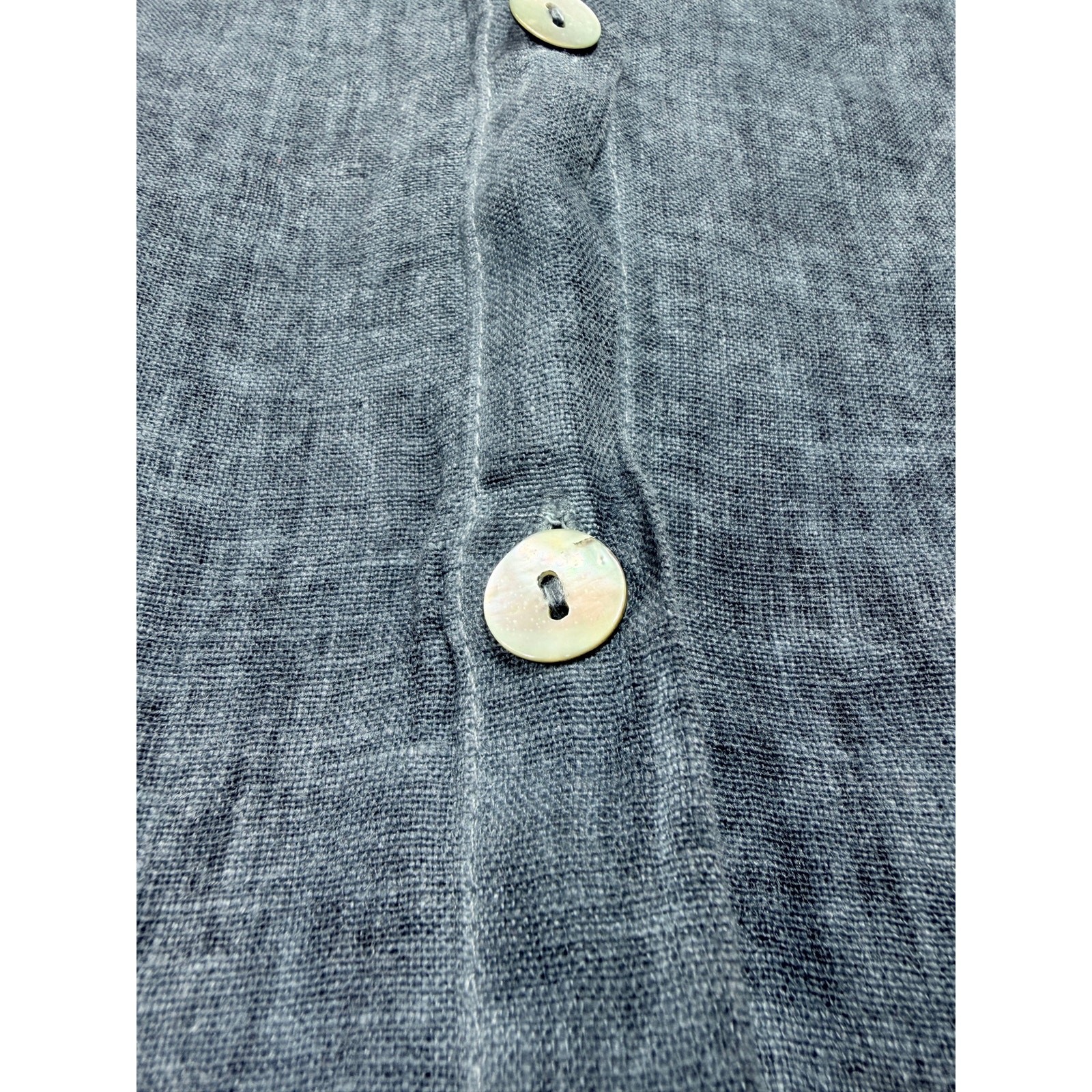 Inizio 100% Natural Linen Dress Medium M Blue Slate Hooded Button Front Maxi