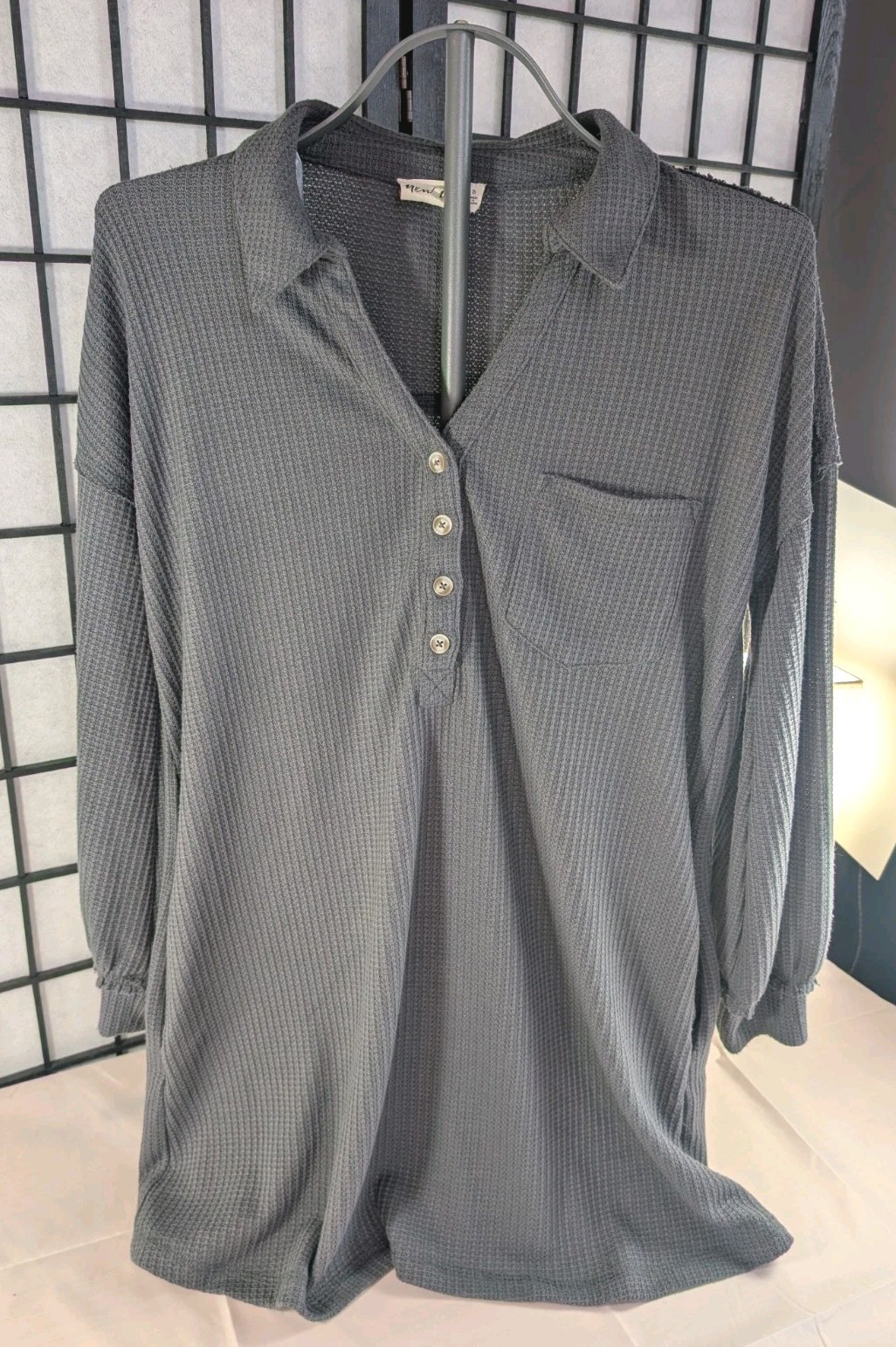 New In Women’s Long Sleeve Gray Short Dress Or Tunic w/Pockets Sz Small