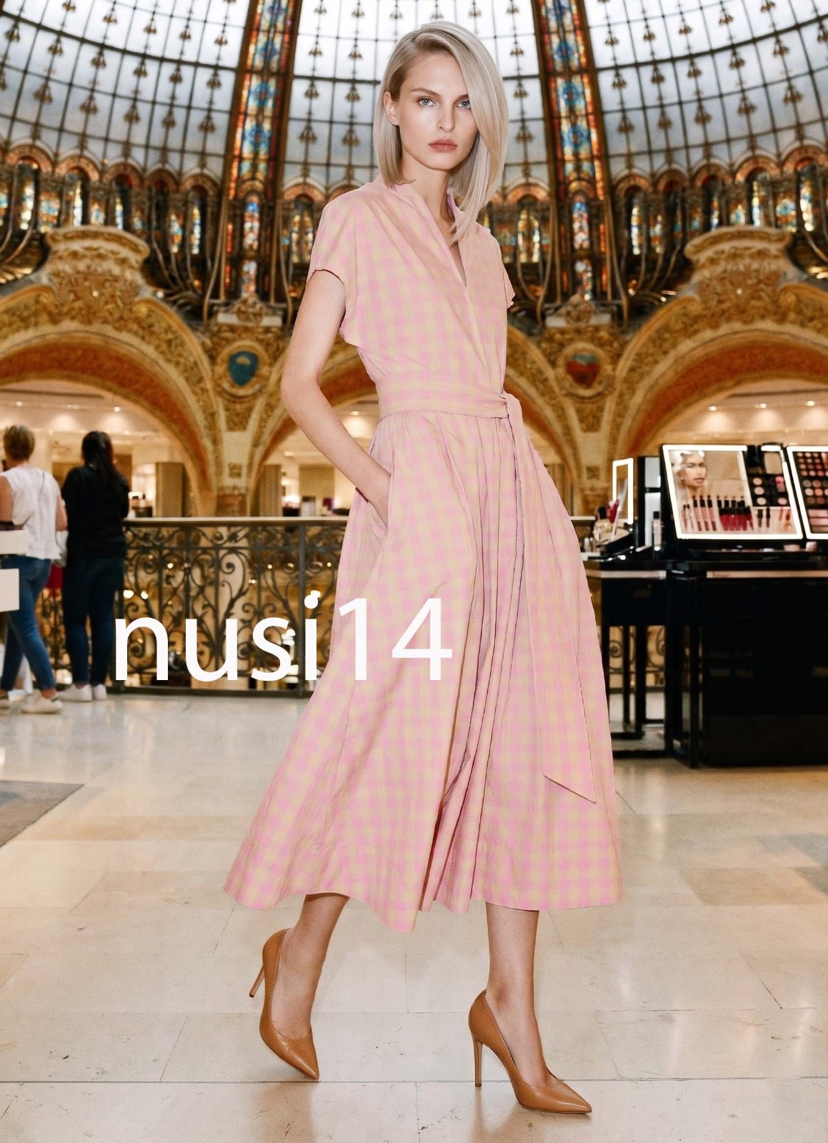 ZARA NEW WOMAN BELTED MIDI CHECK POPLIN DRESS ZW COLL PINK XS-XL 4786/064/620