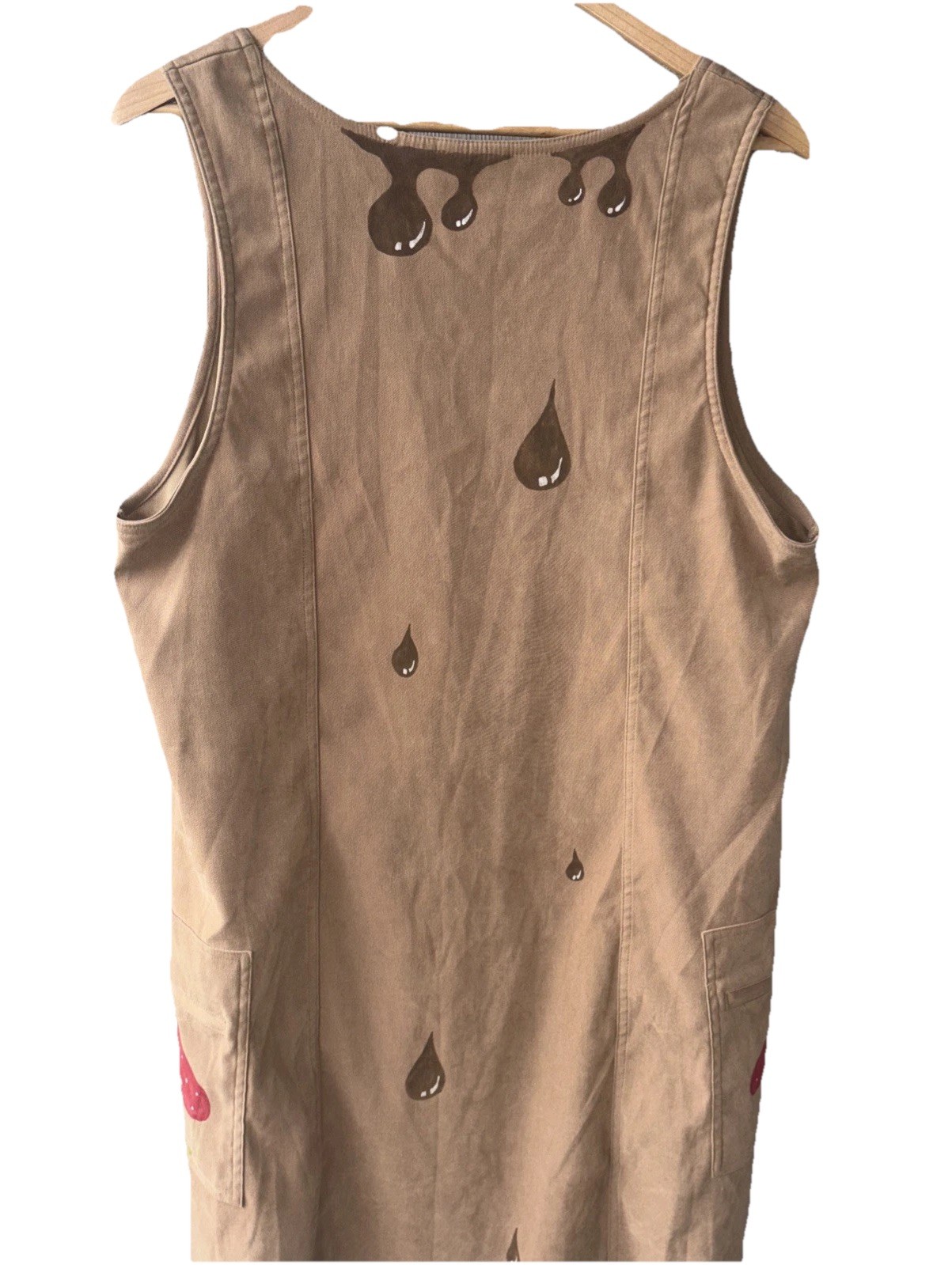 White Stag Dress Brown Artwear Sleeveless Size XL Pockets Mushrooms Vintage